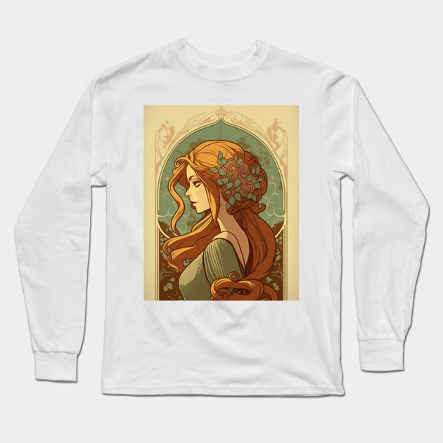 Rapunzel - Art Nouveau Long Sleeve T-Shirt by ArtNouveauChic